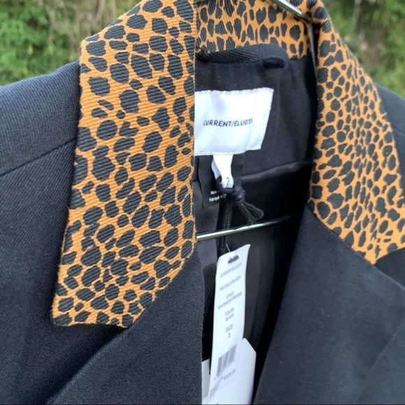 Current Elliott Calla Tailored Black Blazer Leopard Print Size 2 - Picture 8 of 9